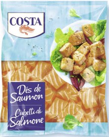 Saumon - Costa dans le catalogue Géant Casino Dés de saumon surgelés - Costa à 4,48 € en promo chez Géant Casino