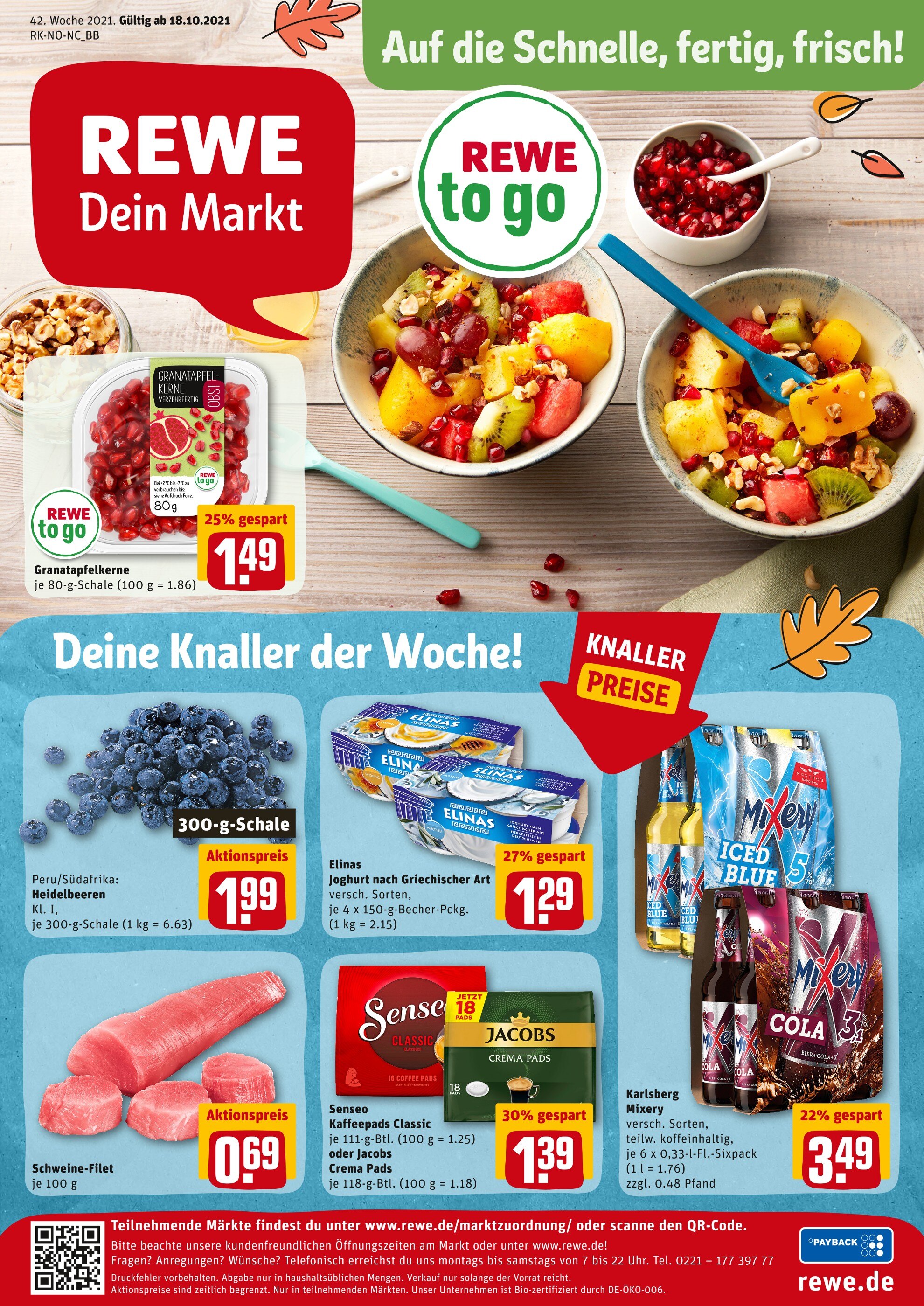 REWE Prospekt für Lübeck mit 13 Seiten REWE Prospekt für Lübeck: "Angebote im Markt", 13 Seiten, 18.10.2021 - 23.10.2021