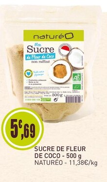 Sucre de fleur de coco - NaturéO à Courbevoie Sucre de fleur de coco en promo chez NaturéO Courbevoie à 5,69 €