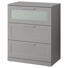 Kommode mit 3 Schubladen grau/Frostglas im Angebot bei IKEA in Bünde Kommode mit 3 Schubladen grau/Frostglas Angebote von BRIMNES bei IKEA Bünde für 99,99 €