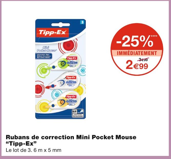 Ruban correcteur mini pocket mouse 5 m TIPP-EX : les 2 rubans correcteurs à  Prix Carrefour