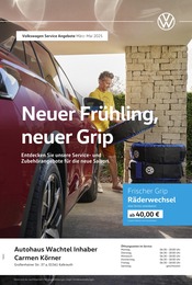 Aktueller Volkswagen Werkstatt & Auto Prospekt in Wildenhain und Umgebung, "Neuer Frühling, neuer Grip" mit 1 Seite, 01.03.2025 - 31.05.2025