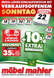 Möbel Mahler Siebenlehn Prospekt für Brand-Erbisdorf: "MEGALANGE EINKAUFSWOCHE MIT VERKAUFSOFFENEM SONNTAG", 16 Seiten, 18.02.2026 - 24.02.2026
