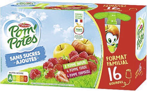 Pom’ Potes sans sucres ajoutés Pomme, pomme fraise, pomme framboise