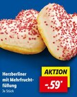 Herzberliner mit Mehrfruchtfüllung für 0,59 € bei Lidl im Angebot Herzberliner mit Mehrfruchtfüllung im aktuellen Lidl Prospekt