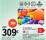 Tv led 43" (pouces) 108 cm - LG en promo chez E.Leclerc Amiens à 309,00 €