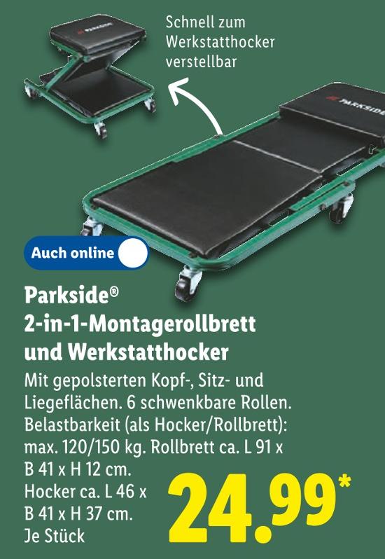 2-in-1-Montagerollbrett und Werkstatthocker