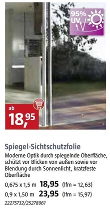 Spiegel-Sichtschutzfolie bei BAUHAUS in Münster Spiegel-Sichtschutzfolie im Angebot bei BAUHAUS Münster für 18,95 €