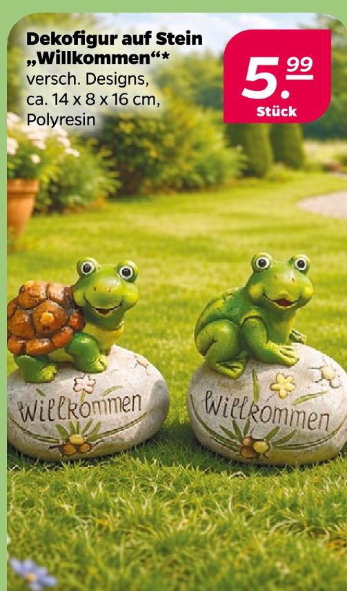 Dekorfigur auf Stein 'Willkommen'