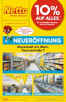 Netto Marken-Discount Prospekt der Woche "Neueröffnung - 10% auf ALLES" Seite 1, 01.07.2025 bis 05.07.2025 für Stockstadt Aktueller Netto Marken-Discount Prospekt "Neueröffnung - 10% auf ALLES" Seite 1 von 8 Seiten für Stockstadt