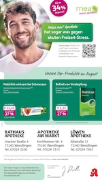 mea - meine apotheke Apotheken Prospekt der aktuellen Woche mit 4 Seiten, gültig von 01.08.2026 bis 31.08.2026, in Esslingen und Umgebung Aktueller mea - meine apotheke Apotheken Prospekt in Esslingen und Umgebung, "Unsere August-Angebote" mit 4 Seiten, 01.08.2026 - 31.08.2026