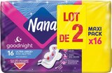 Serviettes hygiéniques ultra goodnight 2x16 maxipack - NANA en promo à 2,68 € chez Intermarché Super Serviettes hygiéniques ultra goodnight 2x16 maxipack - NANA dans le catalogue Intermarché Super