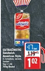 Sandwich American Style von GUT&GÜNSTIG für 1,02 € bei E center im Angebot Sandwich American Style von GUT&GÜNSTIG im aktuellen E center Prospekt