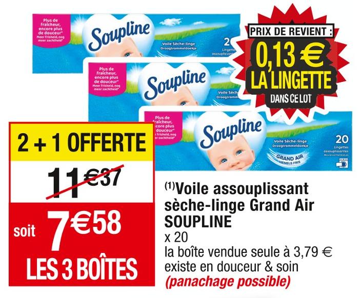 Adoucissant En Lingettes Sèche-Linge Grand Air SOUPLINE : la boîte de 20  lingettes à Prix Carrefour