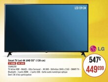 Smart TV Led 4K UHD 55’’ (139 cm) - Géant Casino à Pontoise Smart TV Led 4K UHD 55’’ (139 cm) en promo chez Géant Casino Pontoise à 449,99 €