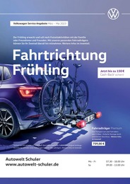 Volkswagen Prospekt "Fahrtrichtung Frühling" für Mönchweiler, 1 Seite, 01.03.2023 - 31.05.2023 Volkswagen Prospekt "Fahrtrichtung Frühling" für Mönchweiler, 1 Seite, 01.03.2023 - 31.05.2023