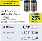 Jack Daniel‘s & Coca Cola/Zero bei Metro im Prospekt "" für 2,13 €