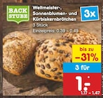 Weltmeister-, Sonnenblumen- und Kürbiskernbrötchen im Angebot bei Netto Marken-Discount in Trier Weltmeister-, Sonnenblumen- und Kürbiskernbrötchen Angebote von BACKSTUBE bei Netto Marken-Discount Trier für 1,00 €