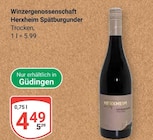 Spätburgunder von Winzergenossenschaft Herxheim für 4,49 € bei GLOBUS im Angebot Spätburgunder von Winzergenossenschaft Herxheim im aktuellen GLOBUS Prospekt