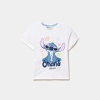 Promo T-shirt en coton manches courtes Stitch blanc fille à 4,99 € dans le catalogue La Halle à Loudéac