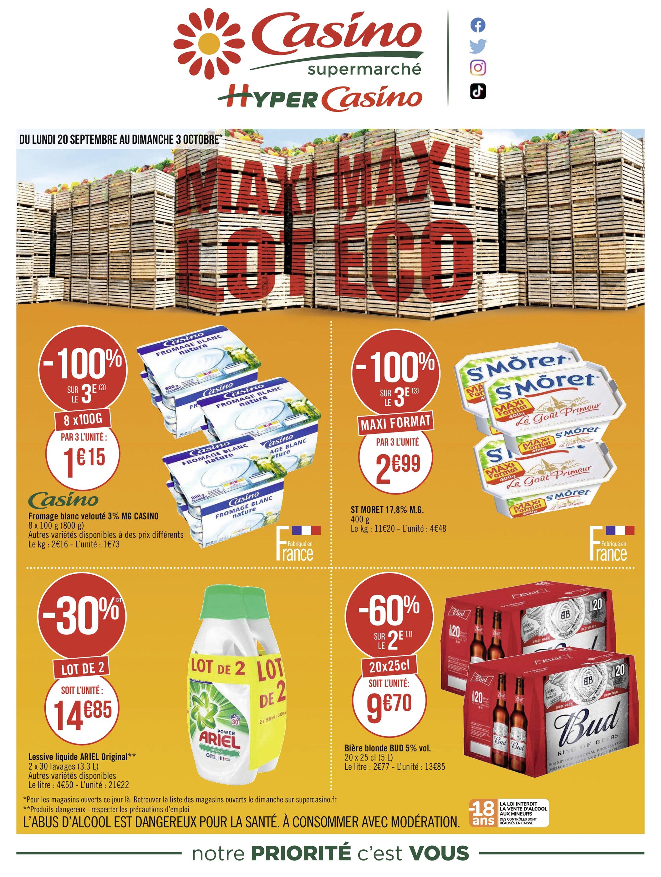 Catalogue Casino Supermarchés à Clichy-sous-Bois, avec 8 pages Prospectus Casino Supermarchés à Clichy-sous-Bois, "Maxi Lot, Maxi Éco", 8 pages, 20/09/2021 - 03/10/2021