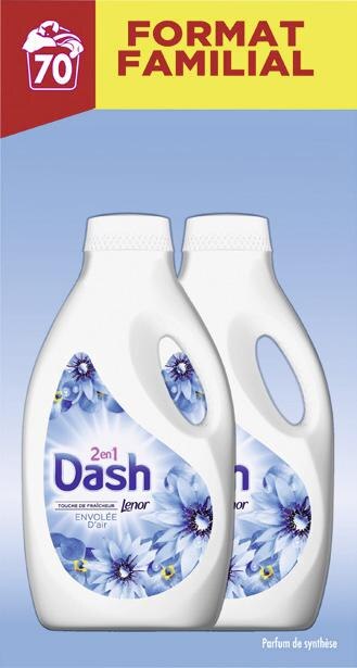 DASH Lessive liquide 2 en 1 envolée d'air 70 lavages 3,5l pas cher