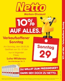 Netto Marken-Discount Prospekt "10% auf ALLES", 2 Seiten, 29.03.2026 - 29.03.2026 Aktueller Netto Marken-Discount Prospekt, "10% auf ALLES", mit Angeboten der Woche, gültig von 29.03.2026 bis 29.03.2026