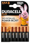 DURACELL 100% extra life Power Boost - 8 piles alcalines - AAA LR03 - Duracell en promo chez Bureau Vallée Vitry-sur-Seine à 8,99 €