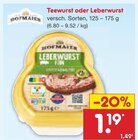 Teewurst oder Leberwurst im Angebot bei Netto Marken-Discount in Karlsruhe Teewurst oder Leberwurst Angebote von Hofmaier bei Netto Marken-Discount Karlsruhe für 1,19 €
