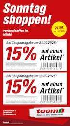 Baumärkte Prospekt von toom Baumarkt Wesseln toom Baumarkt Prospekt: "Sonntag shoppen!", 1 Seite, 21.09.2025 - 21.09.2025