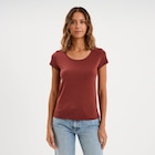 T-shirt coton col rond manches courtes marron cognac femme dans le catalogue La Halle
