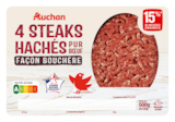 Promo 4 Steaks Hachés Pur Bœuf Façon Bouchère Auchan à 6,49 € dans le catalogue Auchan Supermarché à Amiens