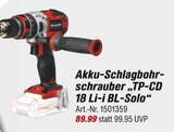 Akku-Schlagbohrschrauber "TP-CD 18 Li-i BL-Solo" im Angebot bei toom Baumarkt in Eisenach Akku-Schlagbohrschrauber "TP-CD 18 Li-i BL-Solo" Angebote von Einhell bei toom Baumarkt Eisenach für 89,99 €