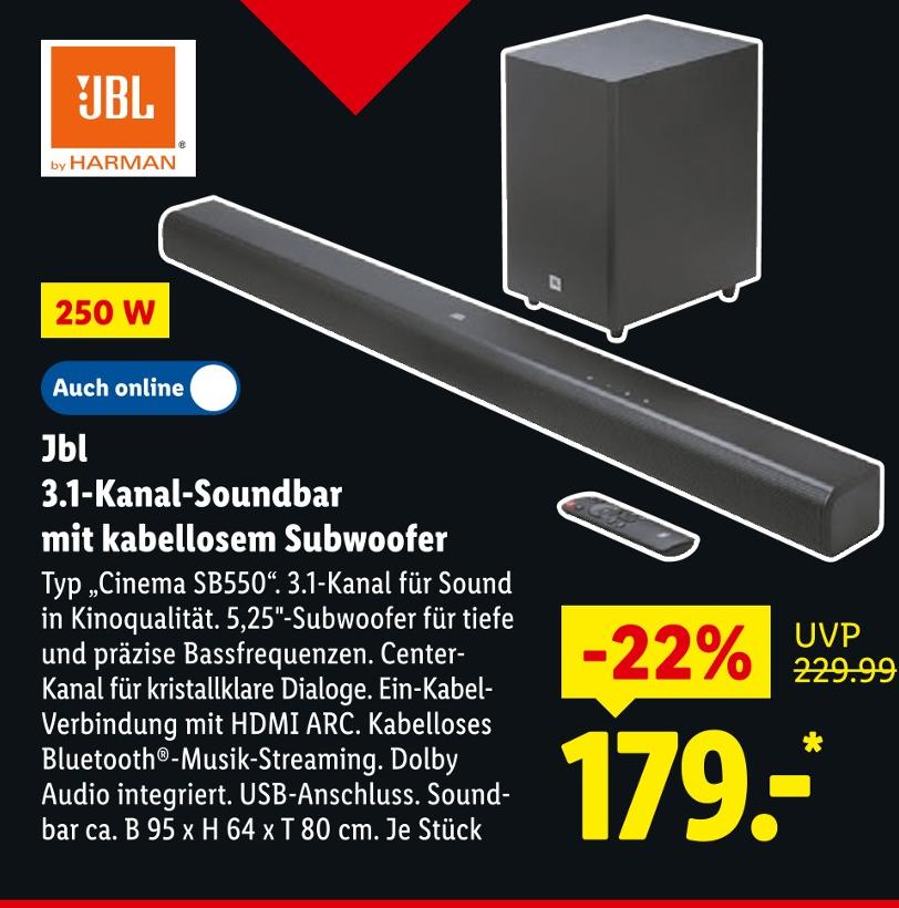 3.1-Kanal-Soundbar mit kabellosem Subwoofer