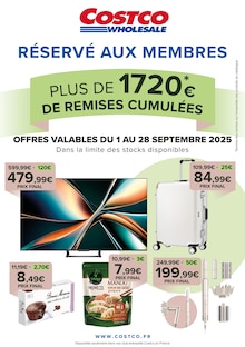 Catalogue Costco de la semaine 37, "PLUS DE 1720€ DE REMISES CUMULÉES", page 1, 01/09/2025 - 28/09/2025 Prospectus Costco en cours, "PLUS DE 1720€ DE REMISES CUMULÉES", page 1 sur 24