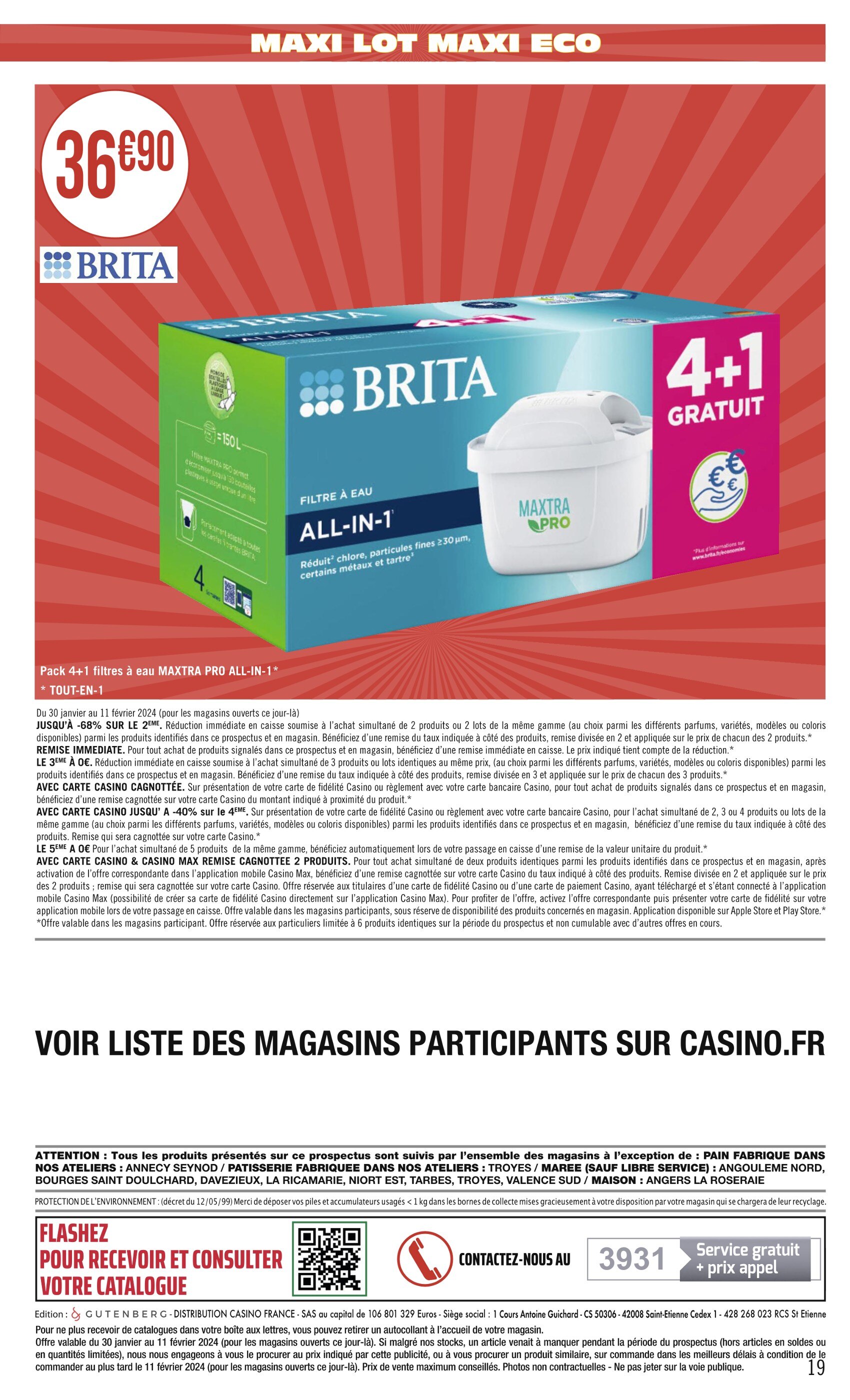 Carafe filtrante Marella Rouge BRITA : 4 cartouches filtrantes MAXTRA+  incluses à Prix Carrefour