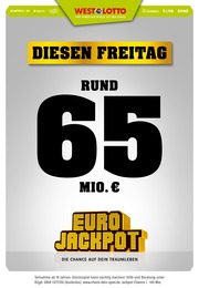 Westlotto Prospekt für Mönchengladbach mit 3 Seiten Westlotto Prospekt für Mönchengladbach: "Diesen Freitag rd. 65 Mio. €", 3 Seiten, 29.06.2022 - 01.07.2022