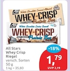 Whey Crisp Riegel von All Stars für 1,79 € bei budni im Angebot Whey Crisp Riegel von All Stars im aktuellen budni Prospekt