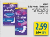 Daily Protect Slipeinlagen L im Angebot bei diska in Amberg Daily Protect Slipeinlagen L Angebote von always bei diska Amberg für 2,59 €