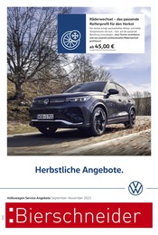 Volkswagen Prospekt für Aalen mit 1 Seite Volkswagen Prospekt für Aalen: "Herbstliche Angebote.", 1 Seite, 01.09.2025 - 30.11.2025