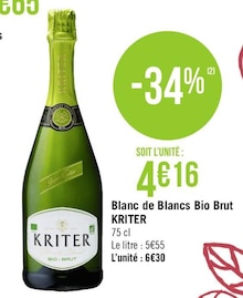 Blanc de Blancs Bio Brut - Géant Casino à La Garenne-Colombes Blanc de Blancs Bio Brut en promo chez Géant Casino La Garenne-Colombes à 4,16 €
