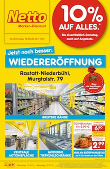 Netto Marken-Discount Rastatt Prospekt "Wiedereröffnung - 10% auf ALLES" mit 4 Seiten