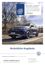 Volkswagen Prospekt für Berlin mit 1 Seite Volkswagen Prospekt für Berlin: "Herbstliche Angebote.", 1 Seite, 01.09.2025 - 30.11.2025