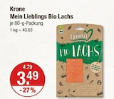 Mein Lieblings Bio Lachs im V-Markt Prospekt Mein Lieblings Bio Lachs von Krone im aktuellen V-Markt Prospekt für 3,49 €