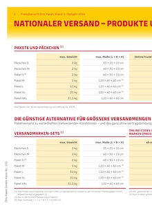 DHL Paketshop Prospekt der Woche "PREISÜBERSICHT" Seite 2, 01.10.2024 bis 31.12.2024 für Köln Aktueller DHL Paketshop Prospekt "PREISÜBERSICHT" Seite 2 von 11 Seiten für Köln