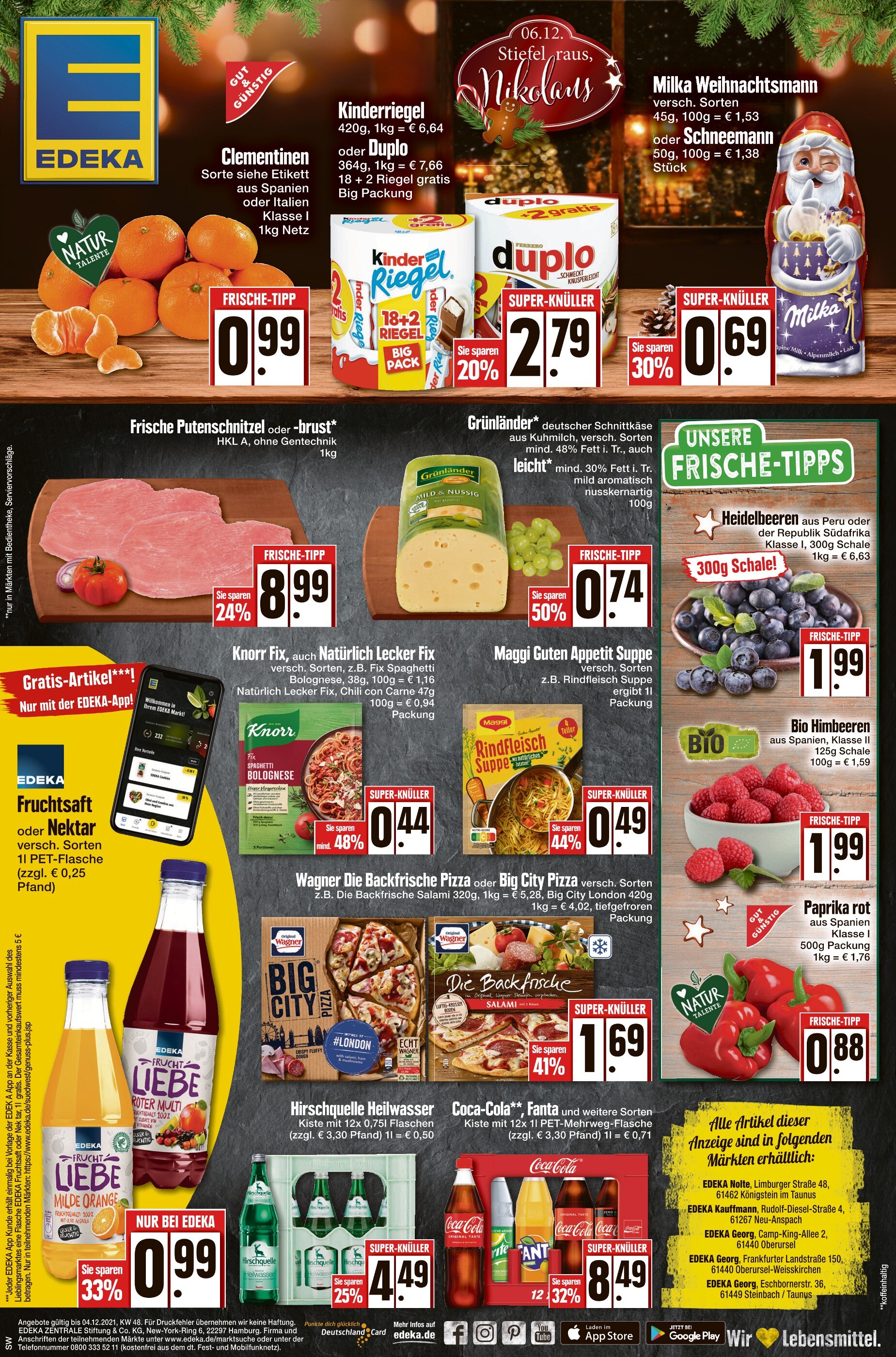 EDEKA Prospekt für Friedrichsdorf mit 1 Seite EDEKA Prospekt für Friedrichsdorf: "Top Angebote", 1 Seite, 02.12.2021 - 04.12.2021