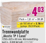 Hornbach Leipzig - Trennwandplatte „Akustic TP 1 Lanae“ Angebot im Prospekt Trennwandplatte „Akustic TP 1 Lanae“ bei Hornbach im Leipzig Prospekt für 29,37 €