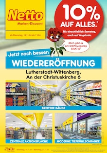 Netto Marken-Discount Wittenberg (Lutherstadt) Prospekt "Wiedereröffnung - 10% auf alles" mit 6 Seiten