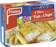 Colin - Findus dans le catalogue Géant Casino Filets de colin d'alaska façon «fish & chips» surgelés - Findus à 2,57 € en promo chez Géant Casino