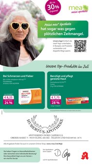 mea - meine apotheke Prospekt der Woche "Unsere Juli-Angebote" Seite 1, 01.07.2025 bis 31.07.2025 für Eging a.See Aktueller mea - meine apotheke Prospekt "Unsere Juli-Angebote" Seite 1 von 4 Seiten für Eging a.See